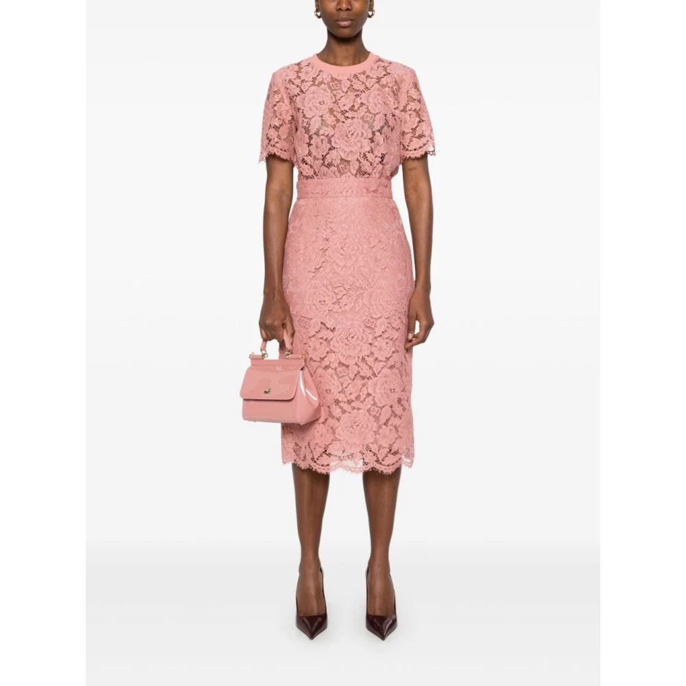 Dolce & Gabbana Flamingo Roze Rok met Schulpzoom Pink Dames