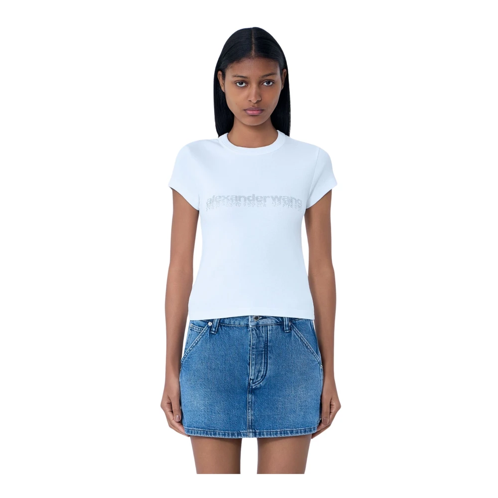 Alexander Wang Women's White T-Shirts, Xs, Logo Motif Cotton Jersey T-Shirt