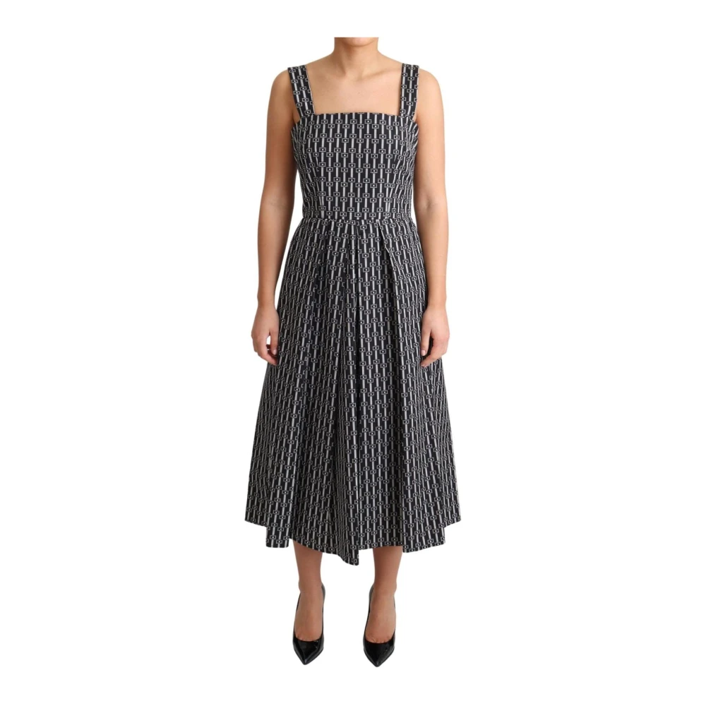 Dolce & Gabbana , Midi Dresses, Female, Black, L, Geometrical Pattern Cotton Midi Dress