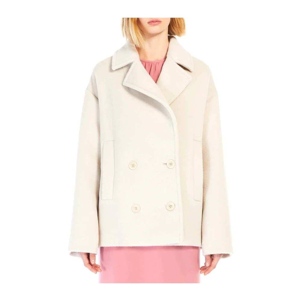 Max Mara Beige Alpaca Wol Double-Breasted Jas Beige Dames