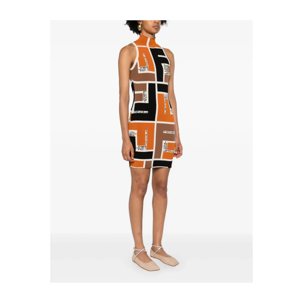 Fendi Gebreide Jurk Mouwloos FF Puzzel Motief Multicolor Dames