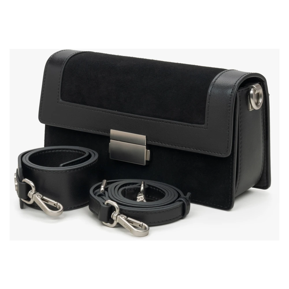 Estro Dames Kleine Zwarte Tas gemaakt van Leer en Velours met Zilveren Details Er00115769 Black Dames