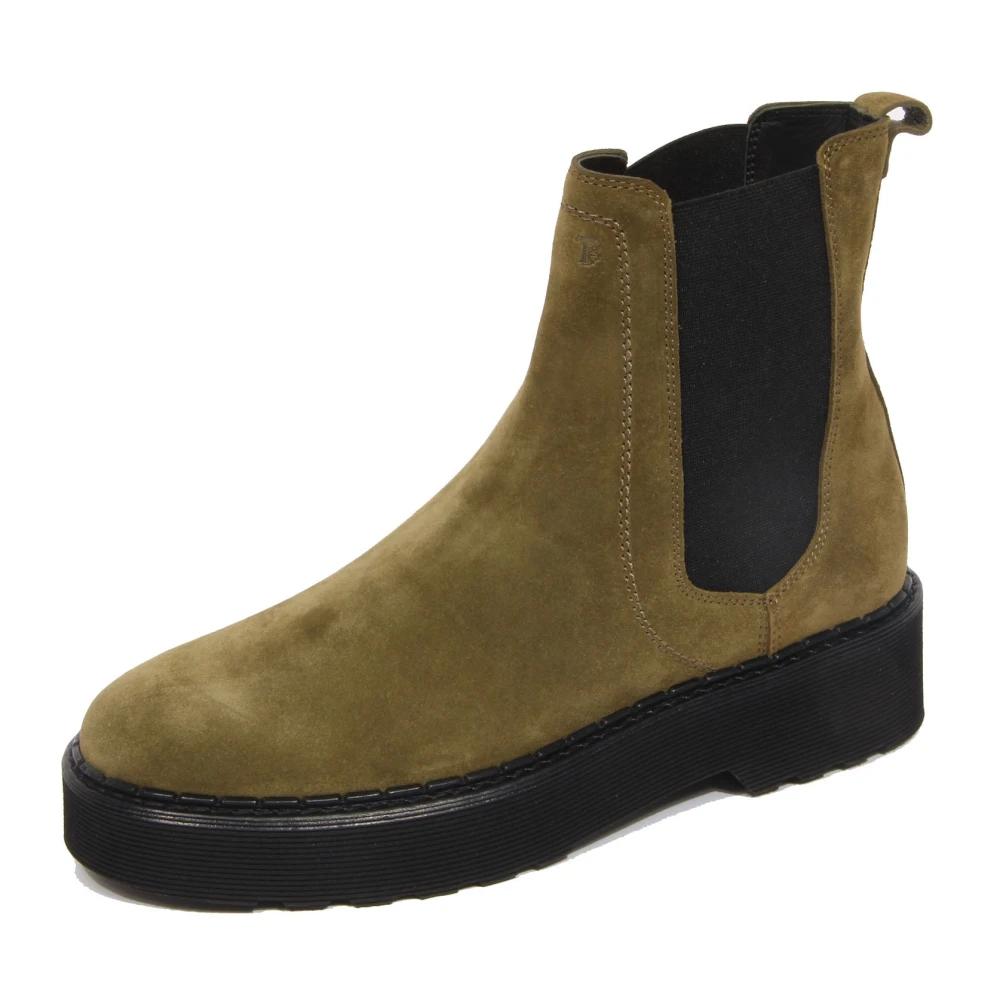 Tod's Women's Green Chelsea Boots, 4 Uk, Suede Ankle Boot With Elastic