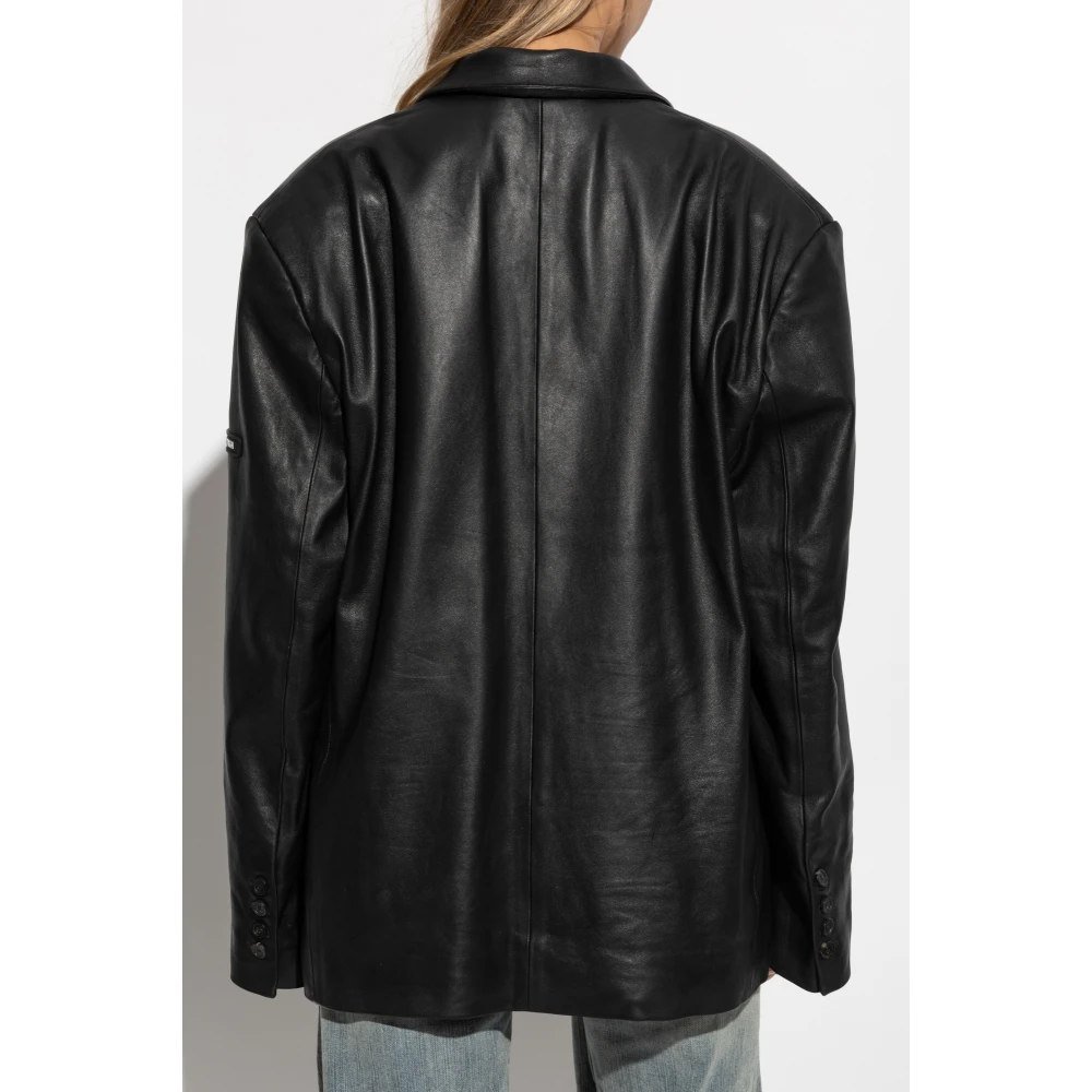Balenciaga Leren jas in oversized stijl Black Dames