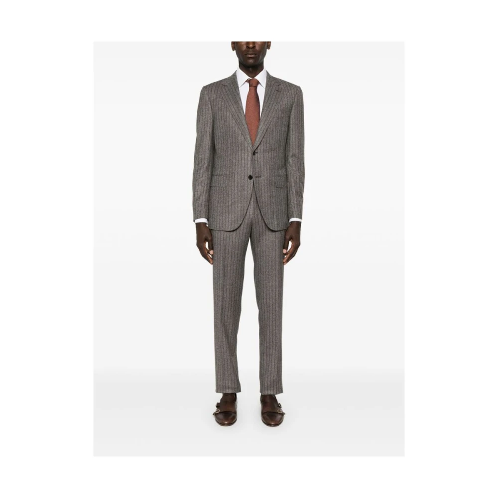 Caruso Pinstripe Herringbone Blazer en Broek Set Gray Heren