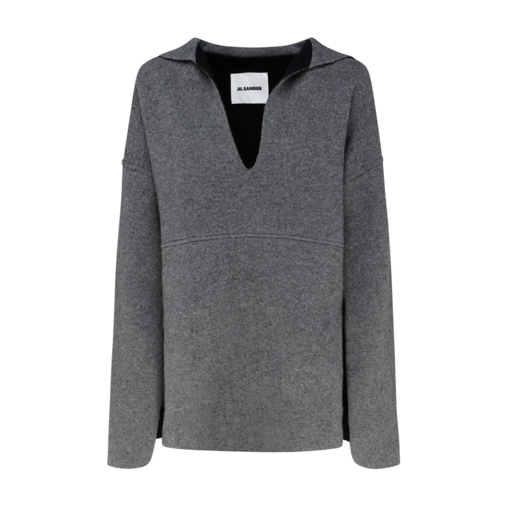 Jil Sander Women's Grey Virgin Wool Sailor Neckline Sweater