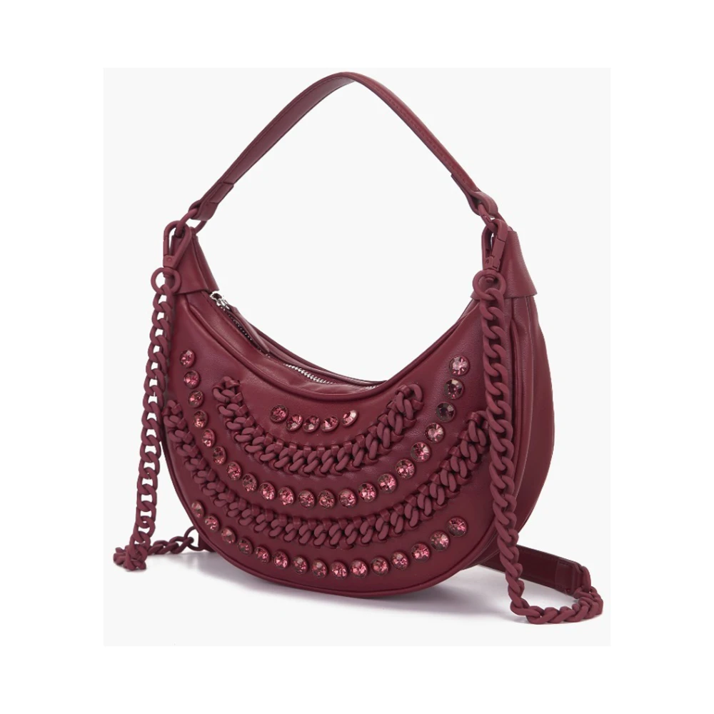 La Carrie Bordeaux handtas met kettingen en strass Red Dames