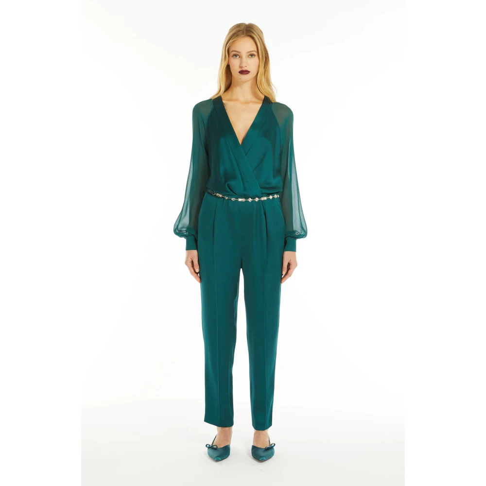 Max Mara Studio Satijnen Jumpsuit met Zijden Mouwen Green Dames