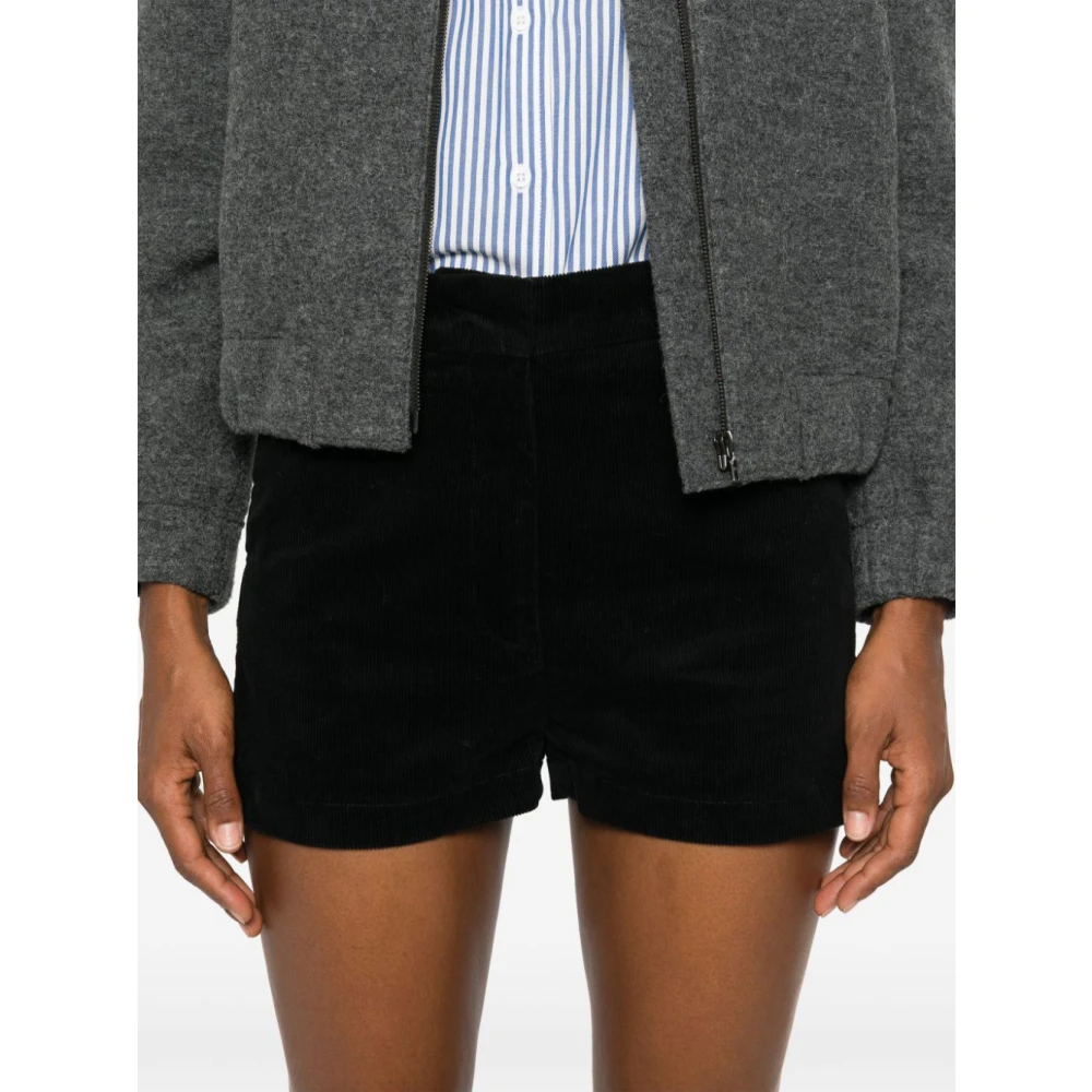Barena Venezia Zwarte Corduroy High-Waisted Shorts Black Dames