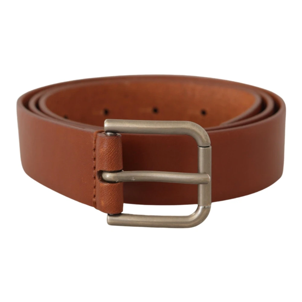 Dolce & Gabbana Elegante Leren Riem met Metalen Gesp Brown Heren