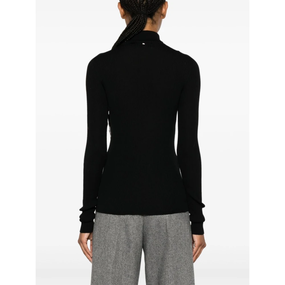 SPORTMAX Zwarte Geribbelde Trui Flavia Lange Mouw Black Dames