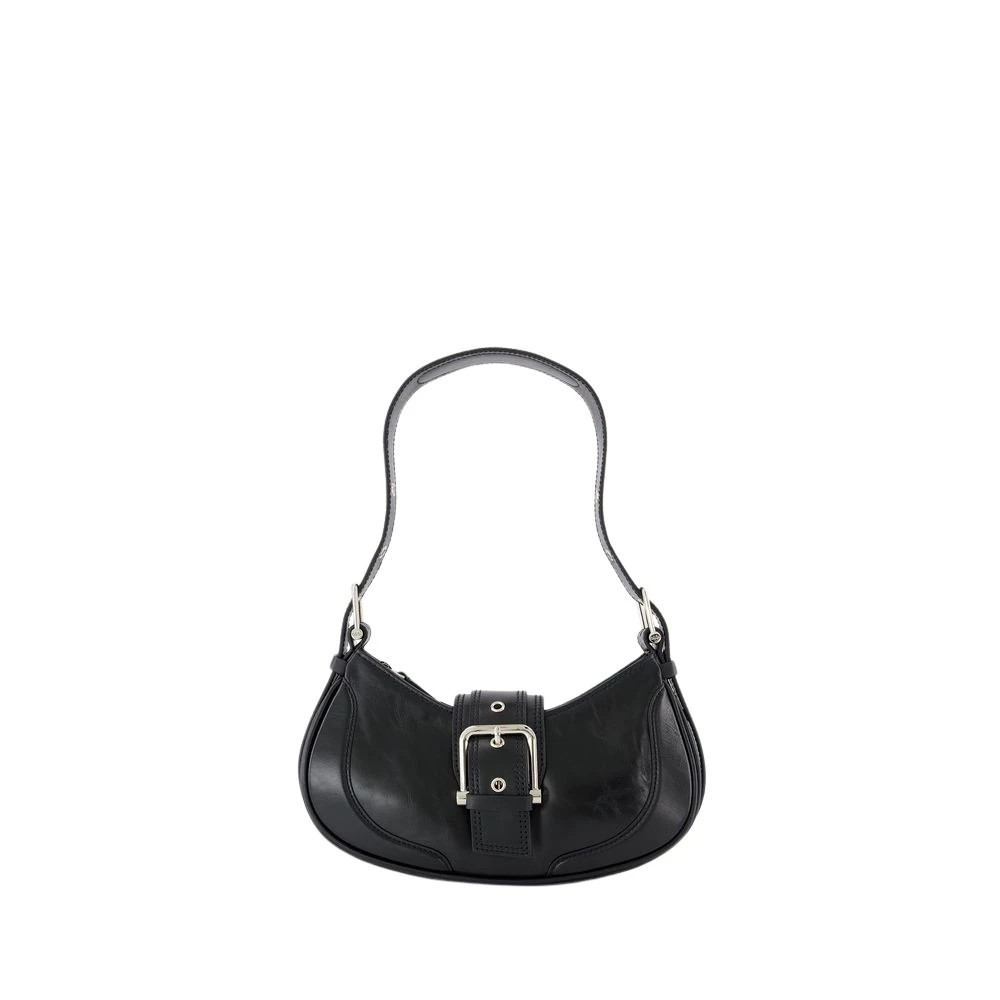 Osoi Zwarte leren schoudertas met magnetische sluiting Black Dames