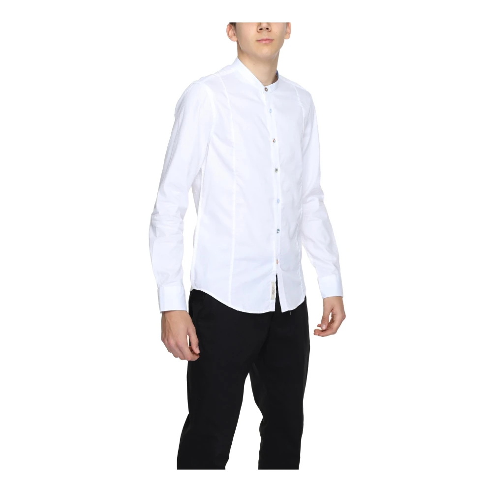 Gianni Lupo Witte Mandarin Kraag Katoenen Overhemd White Heren