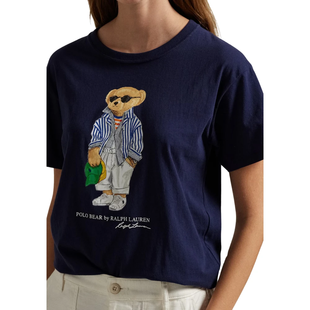 Polo Ralph Lauren Gestreepte Navy Tee Korte Mouw T-Shirt Blue Dames