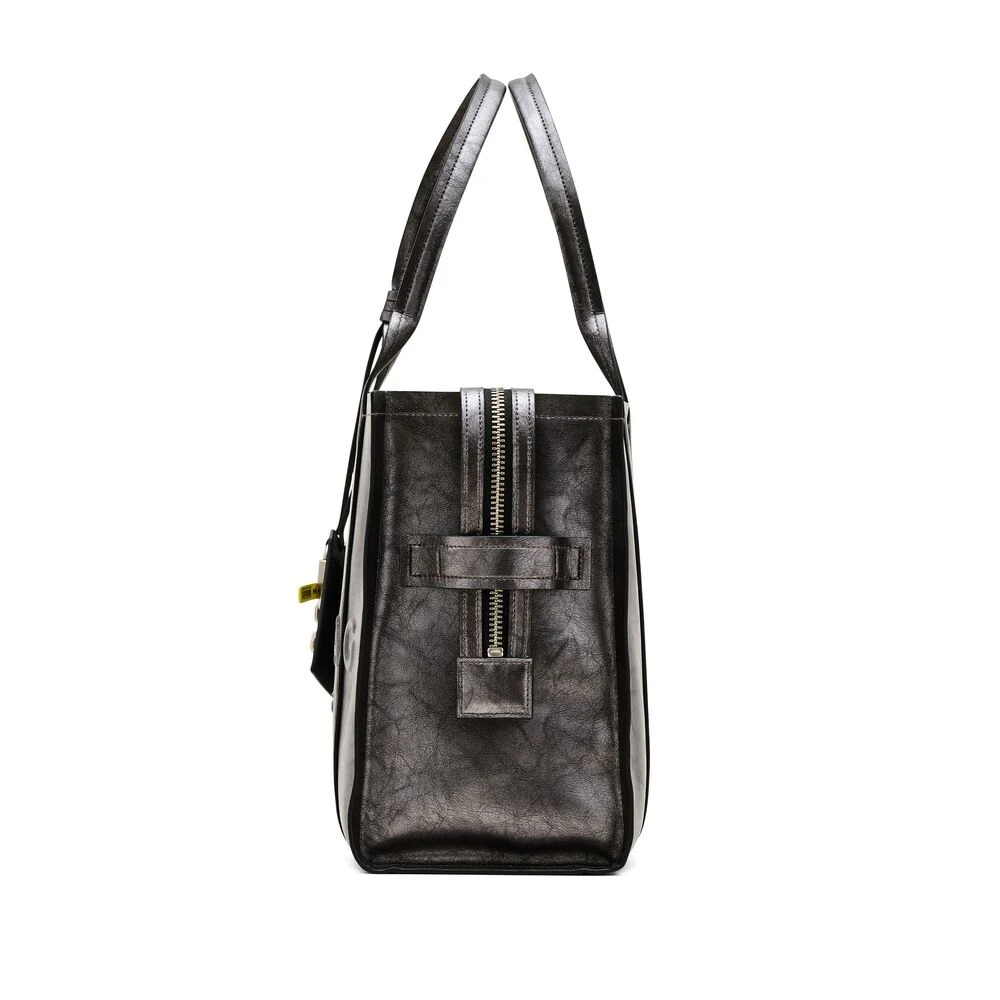 Marc Jacobs Donkergrijze Leren Handtas Metallic Finish Black Dames