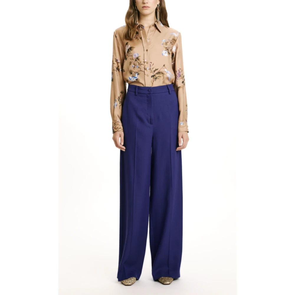 Momoni Blauwe wollen rechte broek Purple Dames