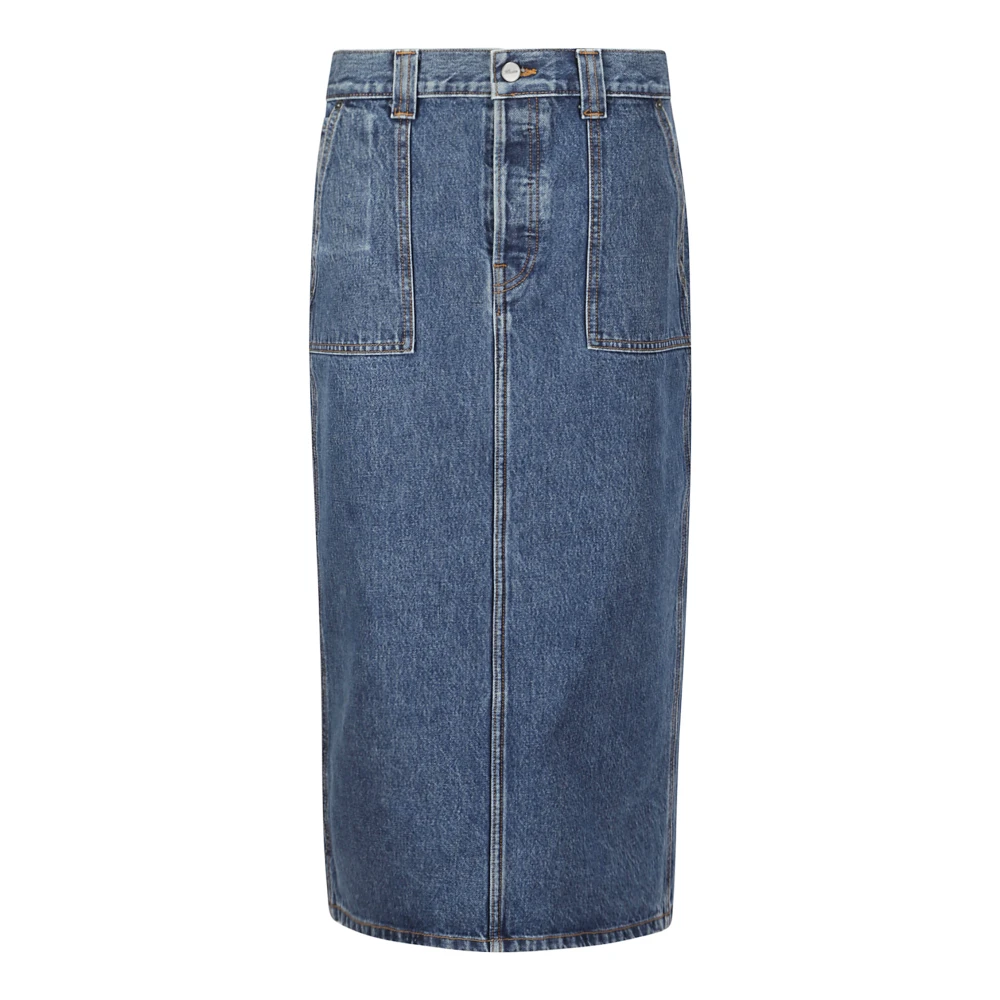 Khaite Denim Midi Rok met Zakken en Split Blue Dames