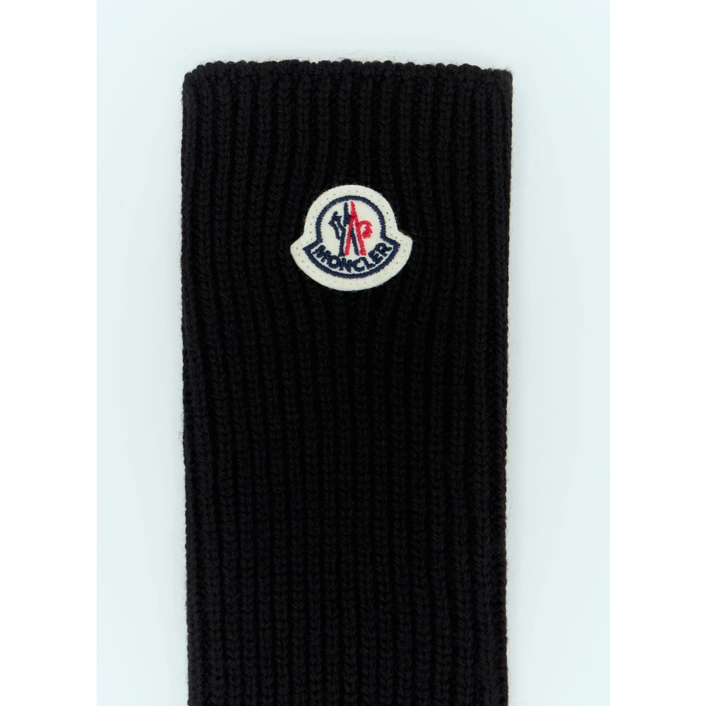Moncler Wollen Gebreide Handschoenen Logo Patch Black Dames