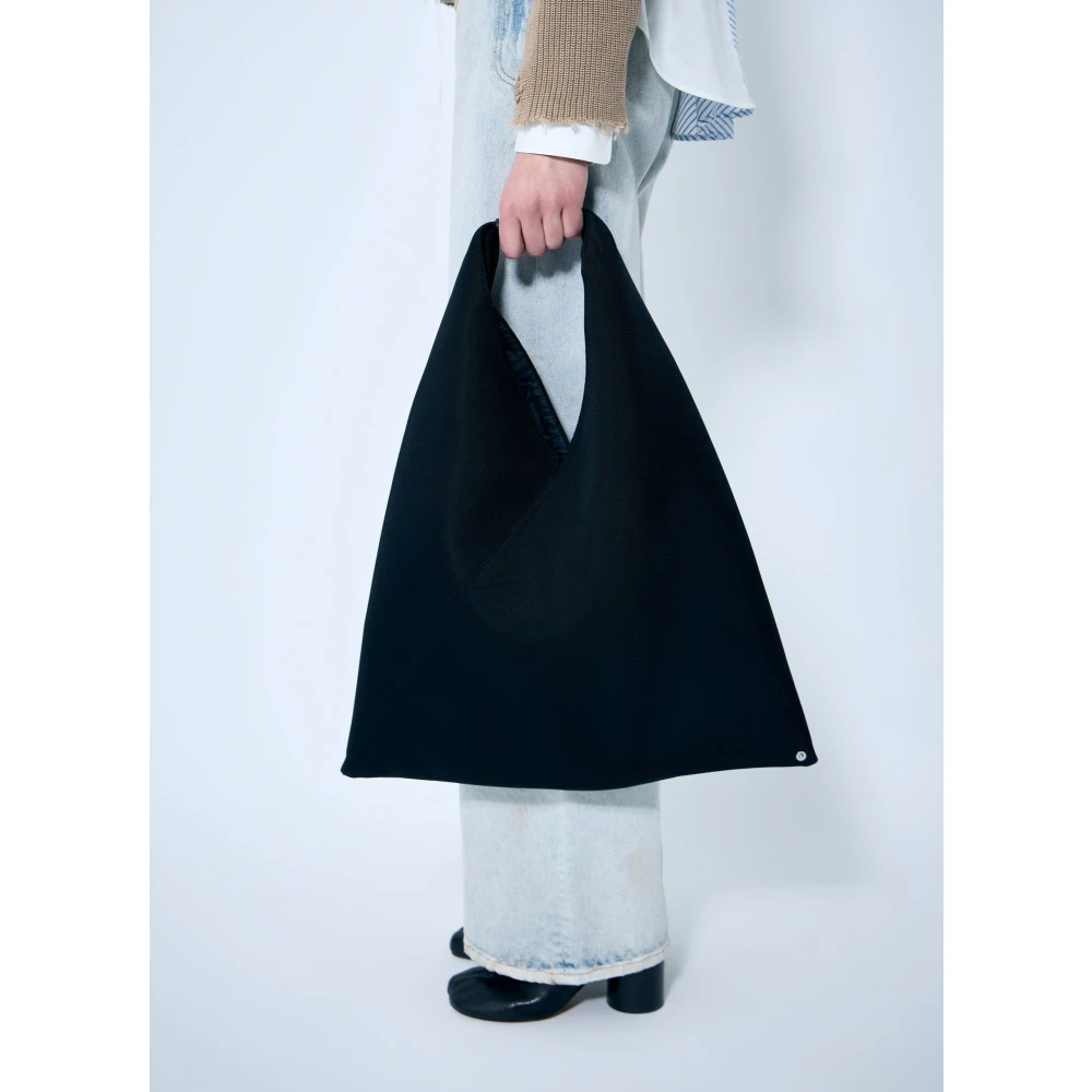 MM6 Maison Margiela Panel Gebreide Handtas met Leren Afwerking Black Dames