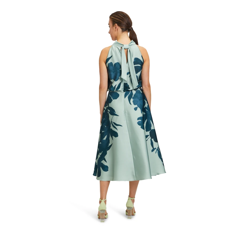 Vera Mont Satin Cocktailjurk met Opstaande Kraag Green Dames