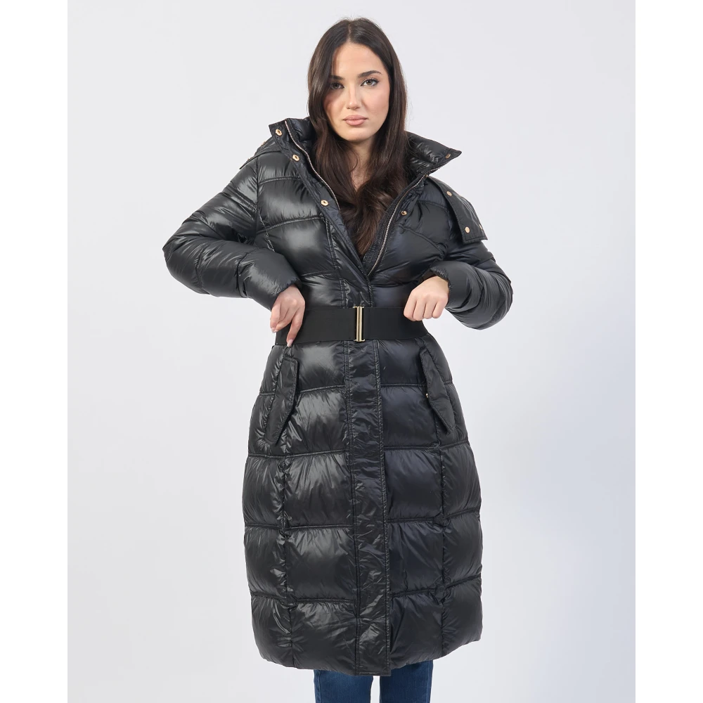 YES ZEE Zwarte Lange Gewatteerde Hoodiejas Black Dames
