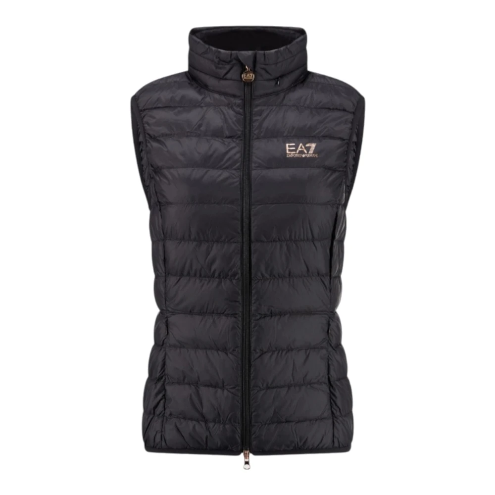 Emporio Armani EA7 Zwart Logo Lettering Rosagold Gilet Black Dames