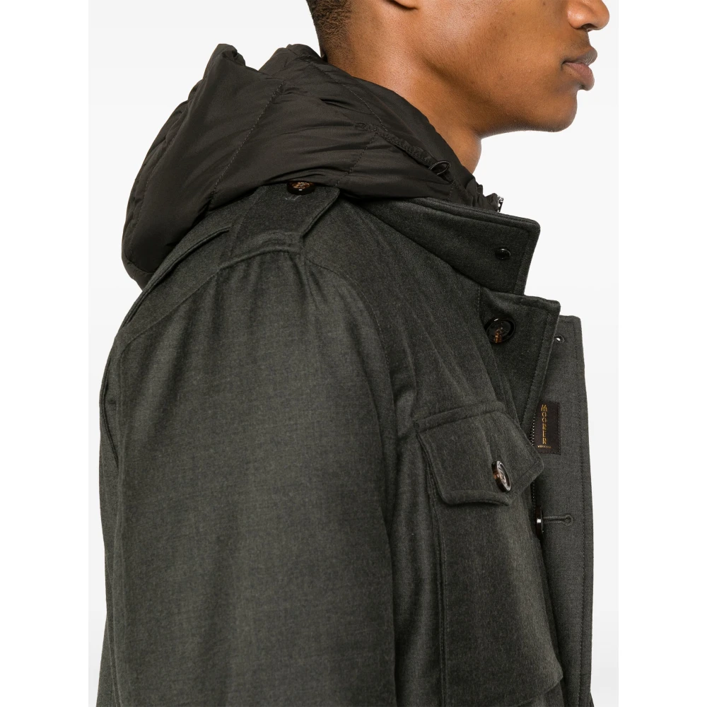 Moorer Wol Kasjmier Hoodie Jas Green Heren
