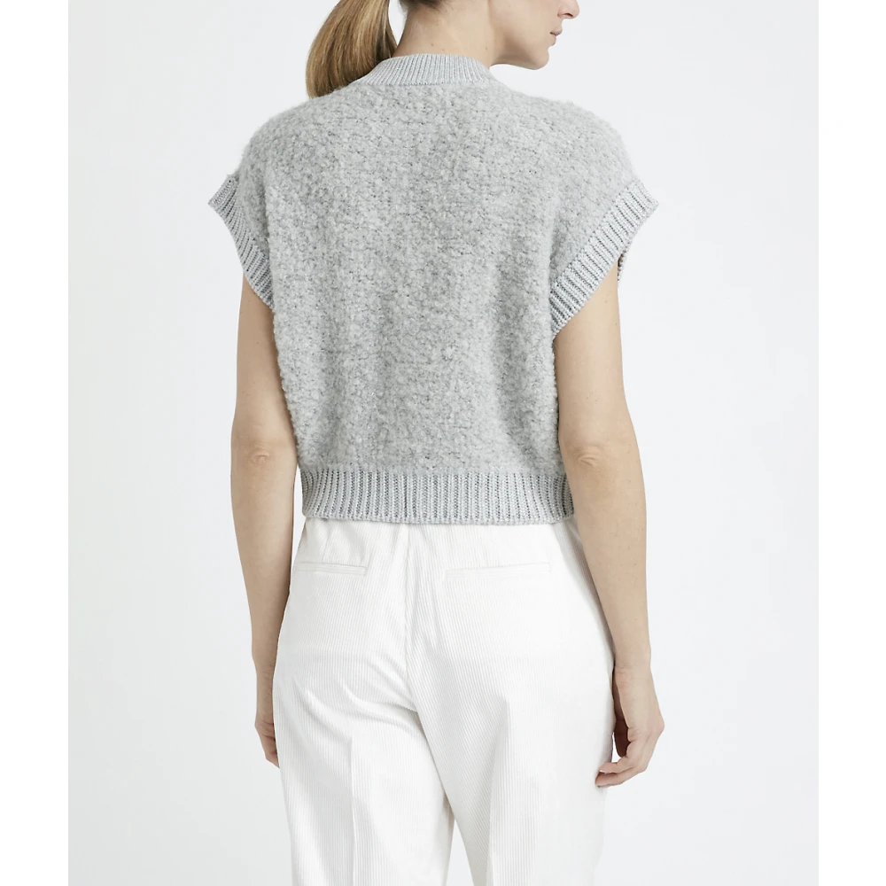 PESERICO Alpaca wol kasjmier zijde en Lurex bouclé ritssluiting vest Gray Dames