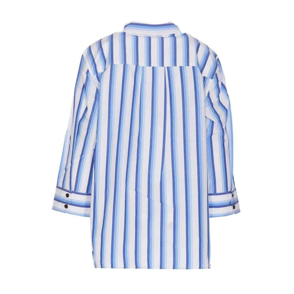 Ganni Gestreept Katoenen Overhemd met Logodetail Blue Dames
