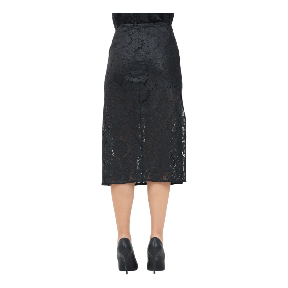 ViCOLO Zwarte bloemen kanten midi rok Black Dames