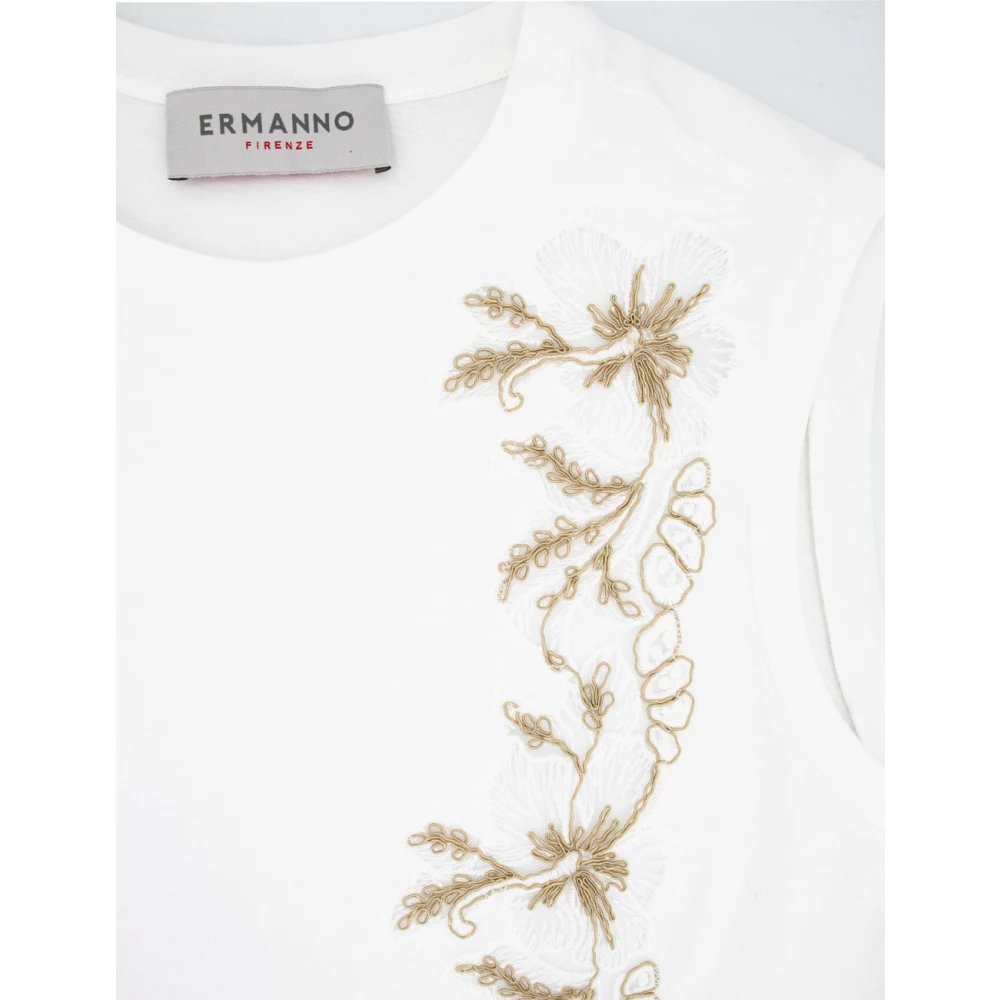 Ermanno Scervino Mouwloos katoenen T-shirt met bloemenborduursel White Dames