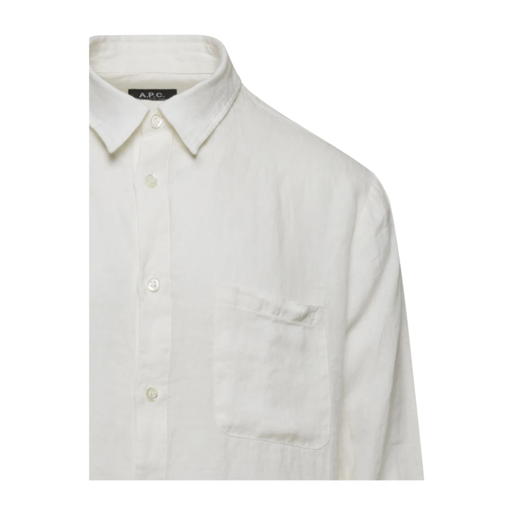 A.p.c. Witte Linnen Cassel Logo Shirt White Heren