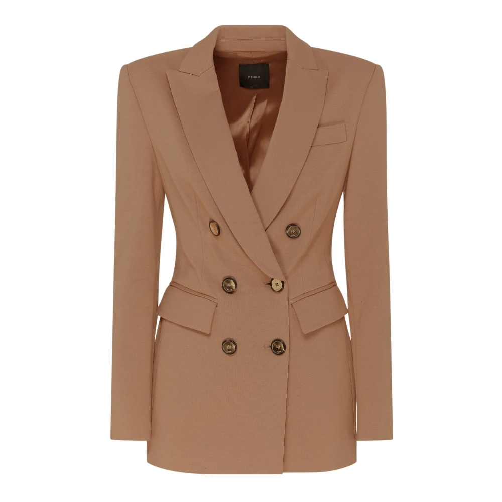 Pinko Bruine Double-Breasted Blazer met Zakken Brown Dames