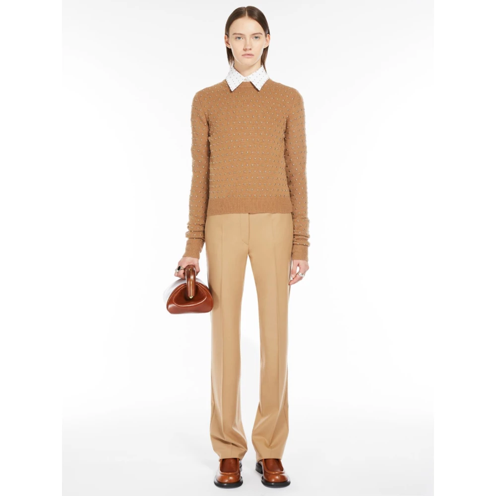 SPORTMAX Bruine Flanellen Broek met Kristaldecoratie Brown Dames