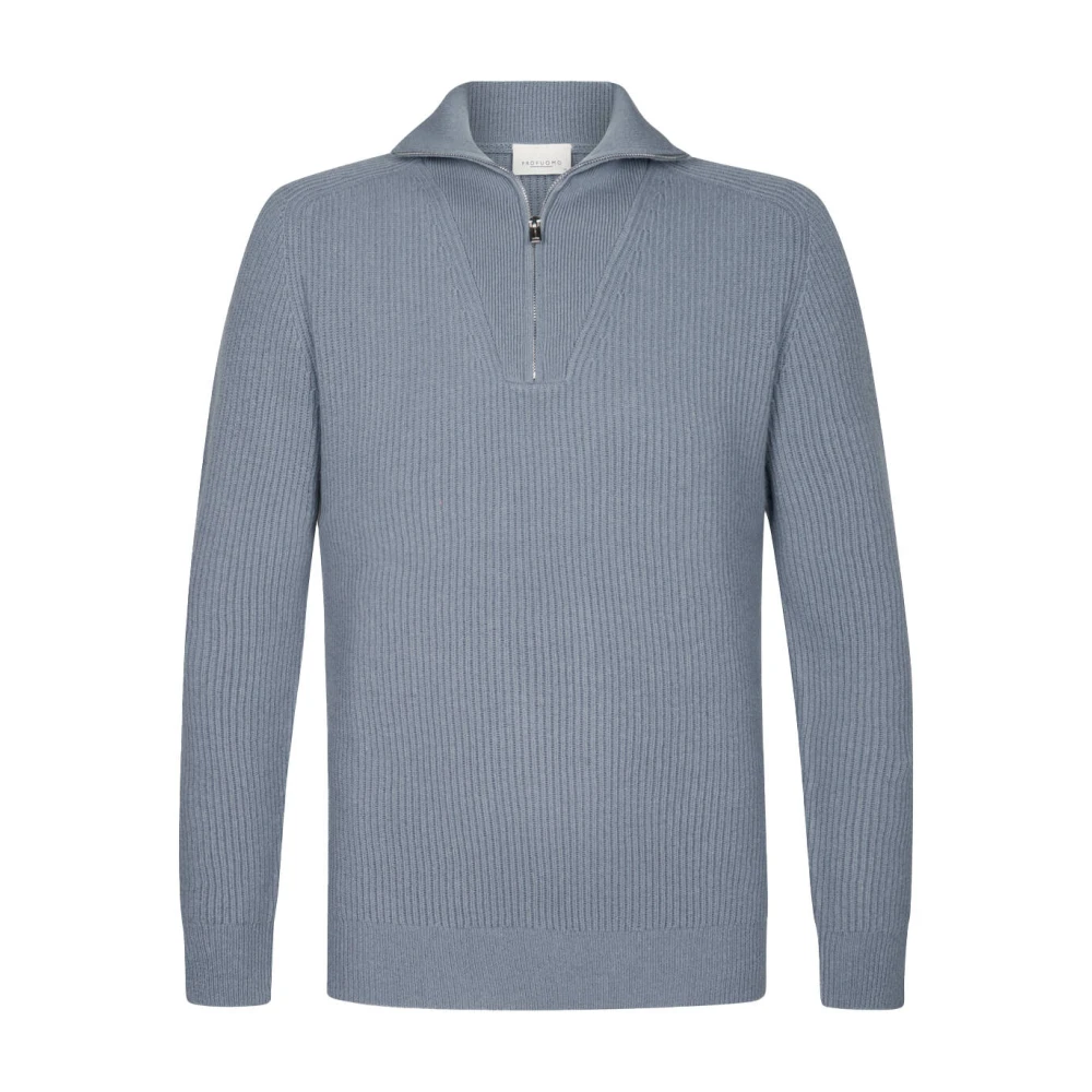 Profuomo Men's Blue Half Zip Pullover Sweater