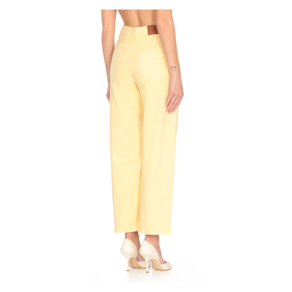 Elisabetta Franchi Gele katoenen jeans met riemlussen Yellow Dames