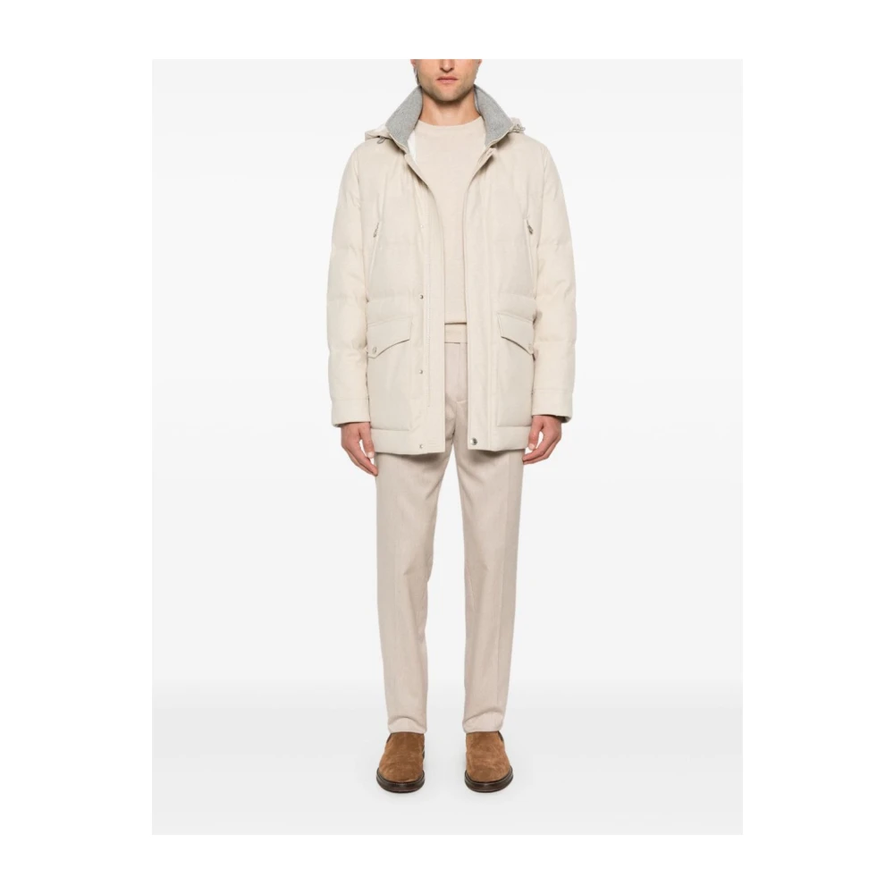 BRUNELLO CUCINELLI Beige Wollen Jas met Afneembare Capuchon Beige Heren