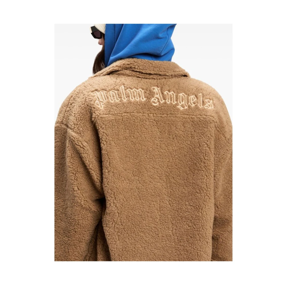 Palm Angels Bruine Fleece Geborduurde Jas Brown Heren