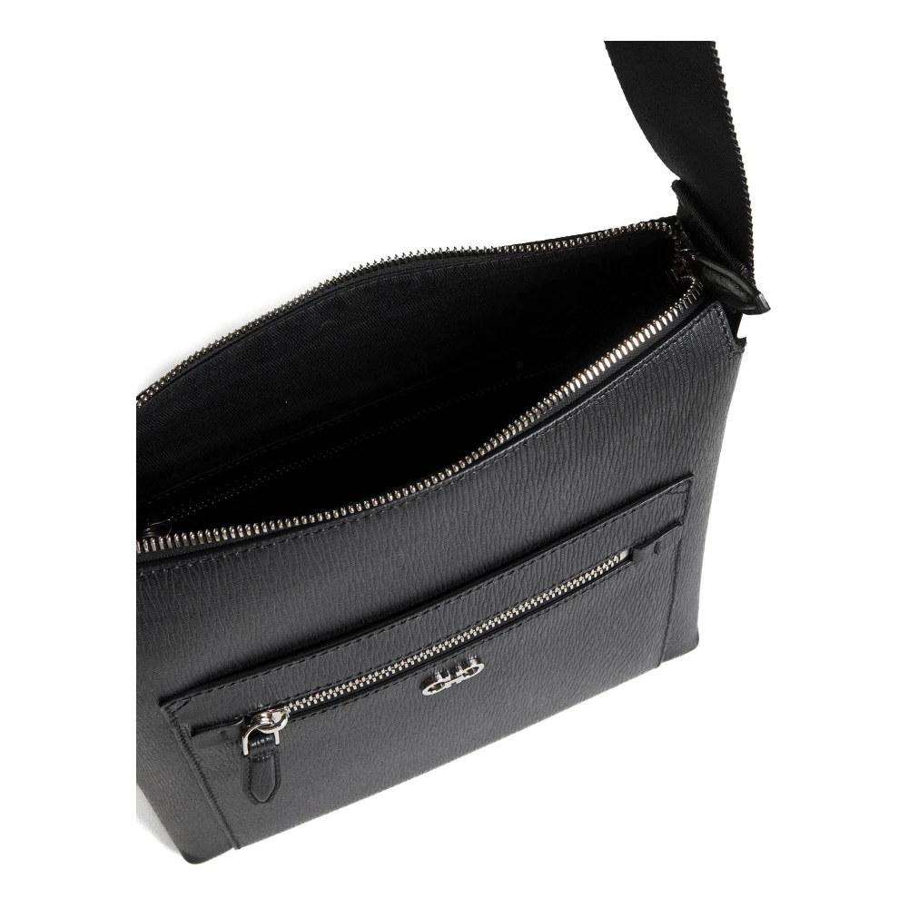 Salvatore Ferragamo Zwarte leren messenger tas met logoplaat Black Heren