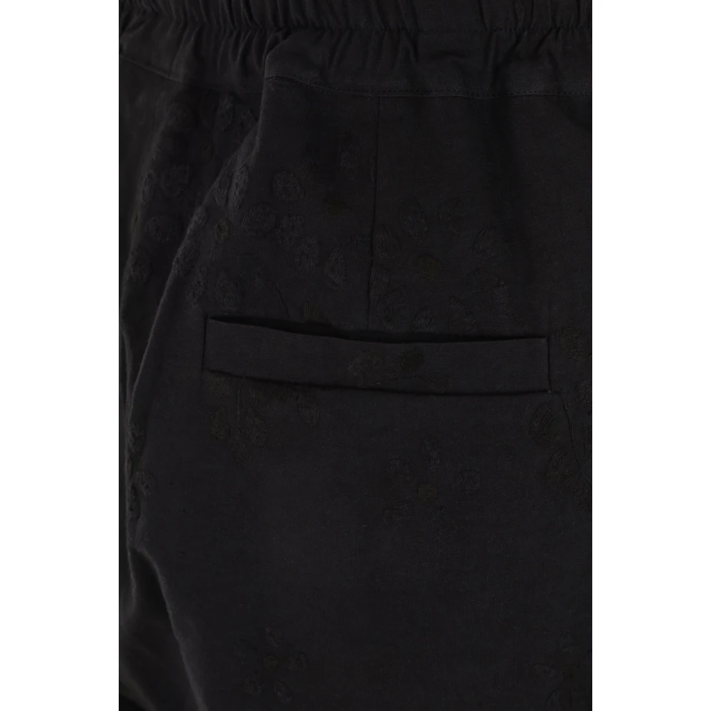 By Walid Zwarte Bloemen Geborduurde Cropped Broek Black Heren