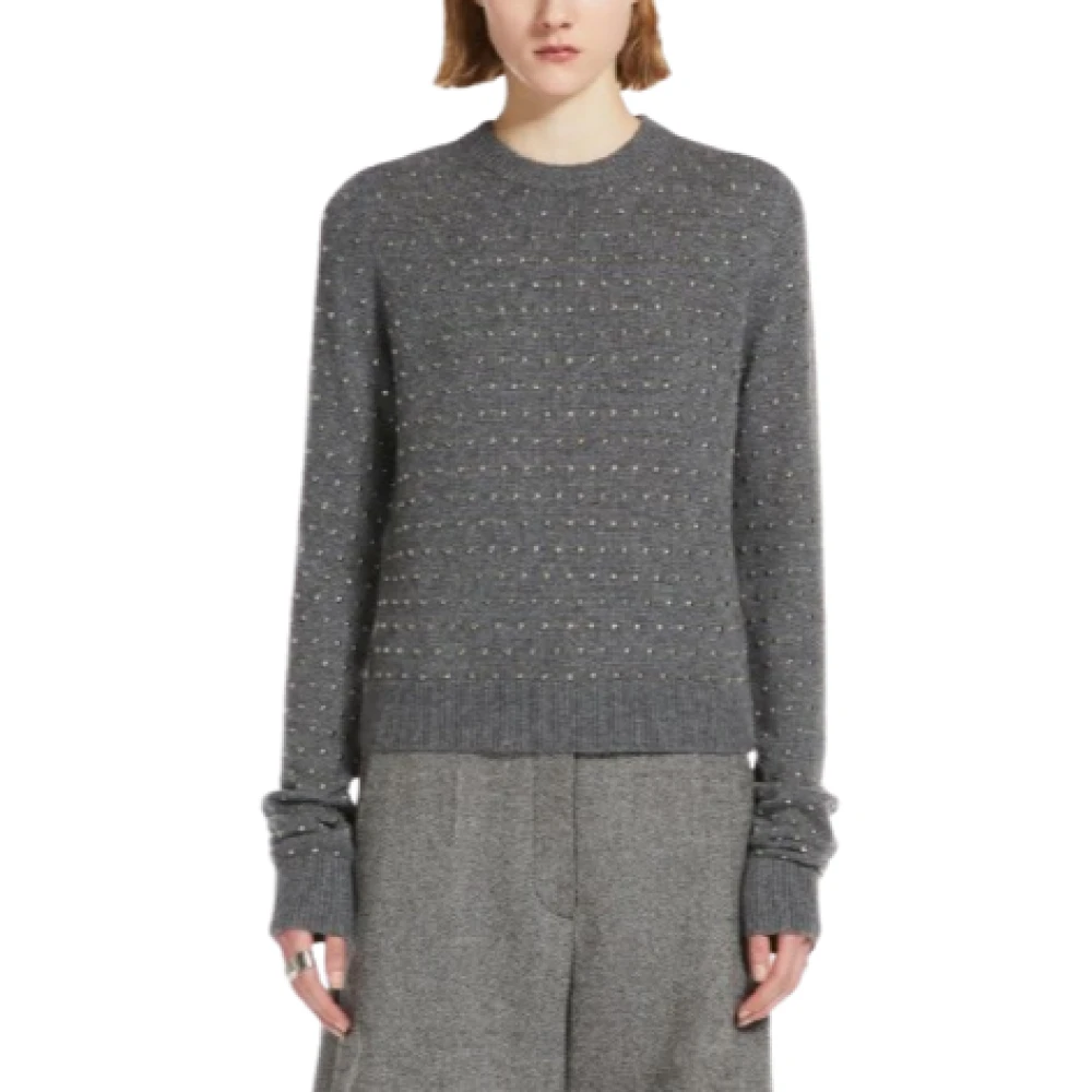 SPORTMAX Grijze Wol Kasjmier Trui Studs Gray Dames