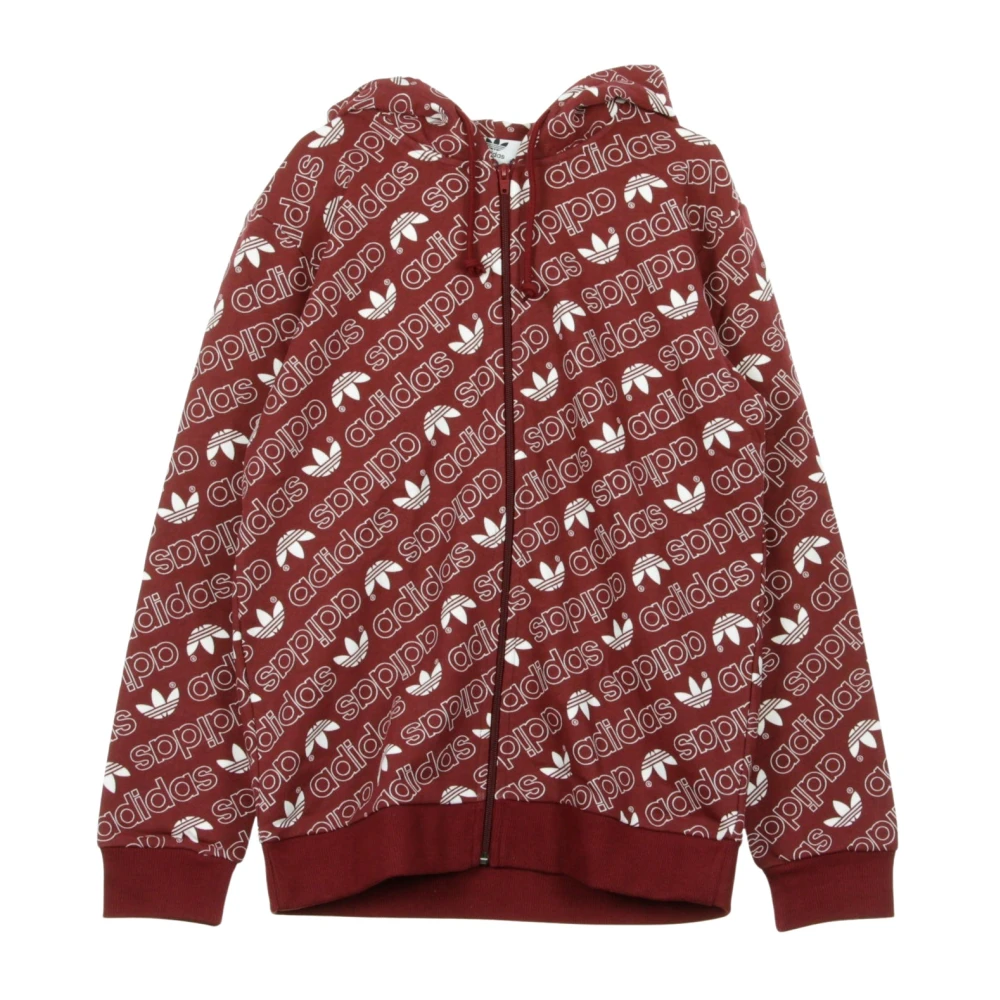 Adidas Burgundy Monogram Zip Hoodie Red, Herr