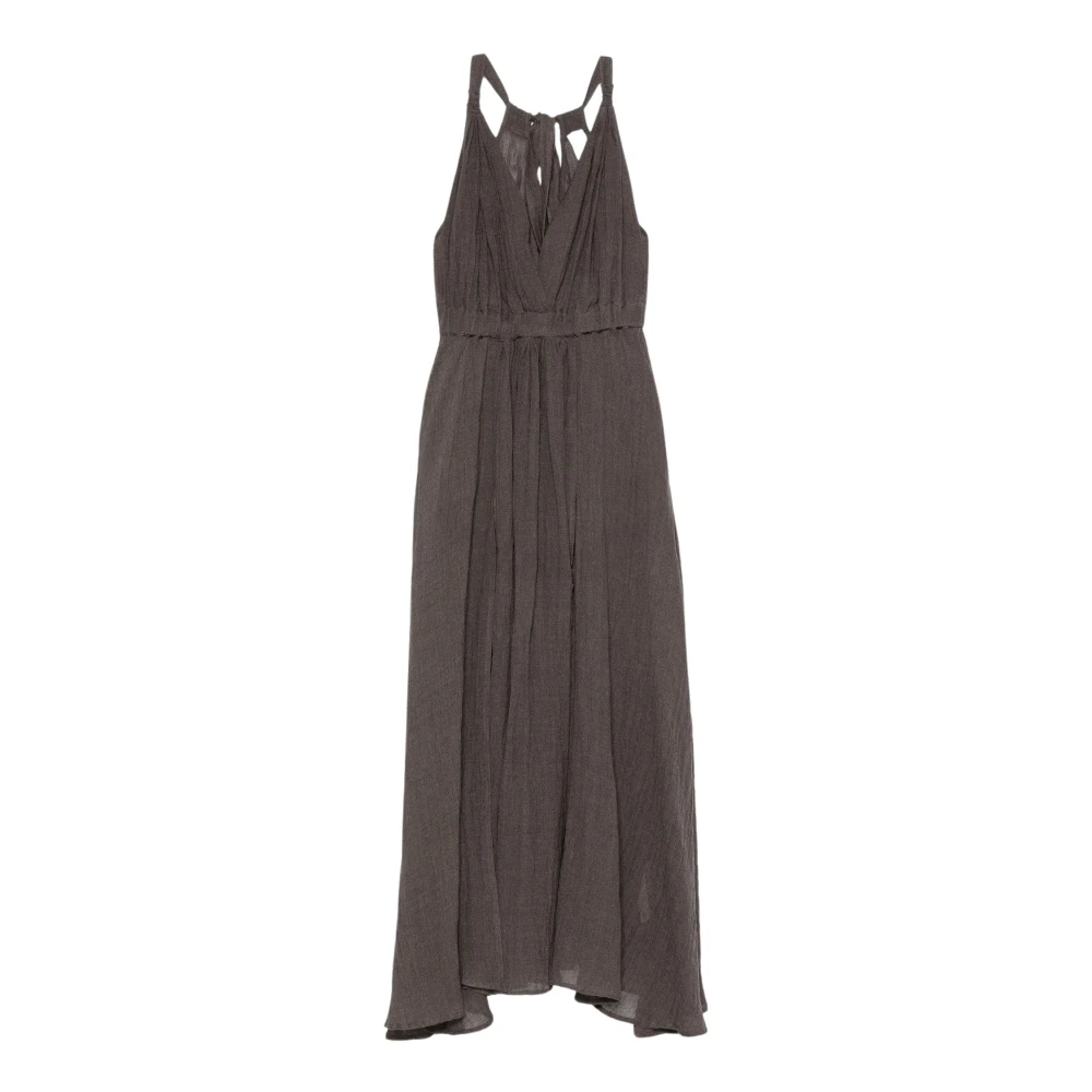 120% Lino Brown V-Neck Linen Midi Dress - Female - Midi Dresses - Xl - Dresses