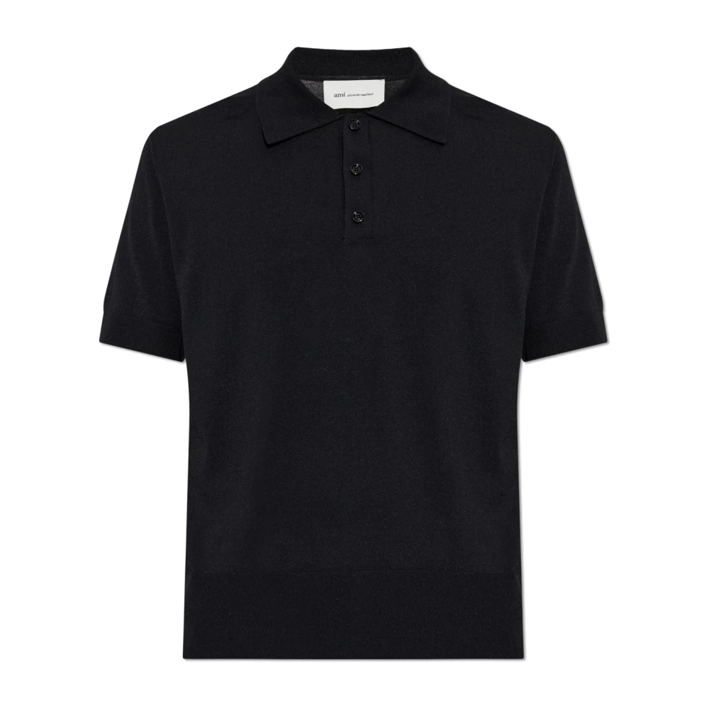 Ami Paris Men's Black Knit Short Sleeves Polo - Polo Shirts - L - Tops