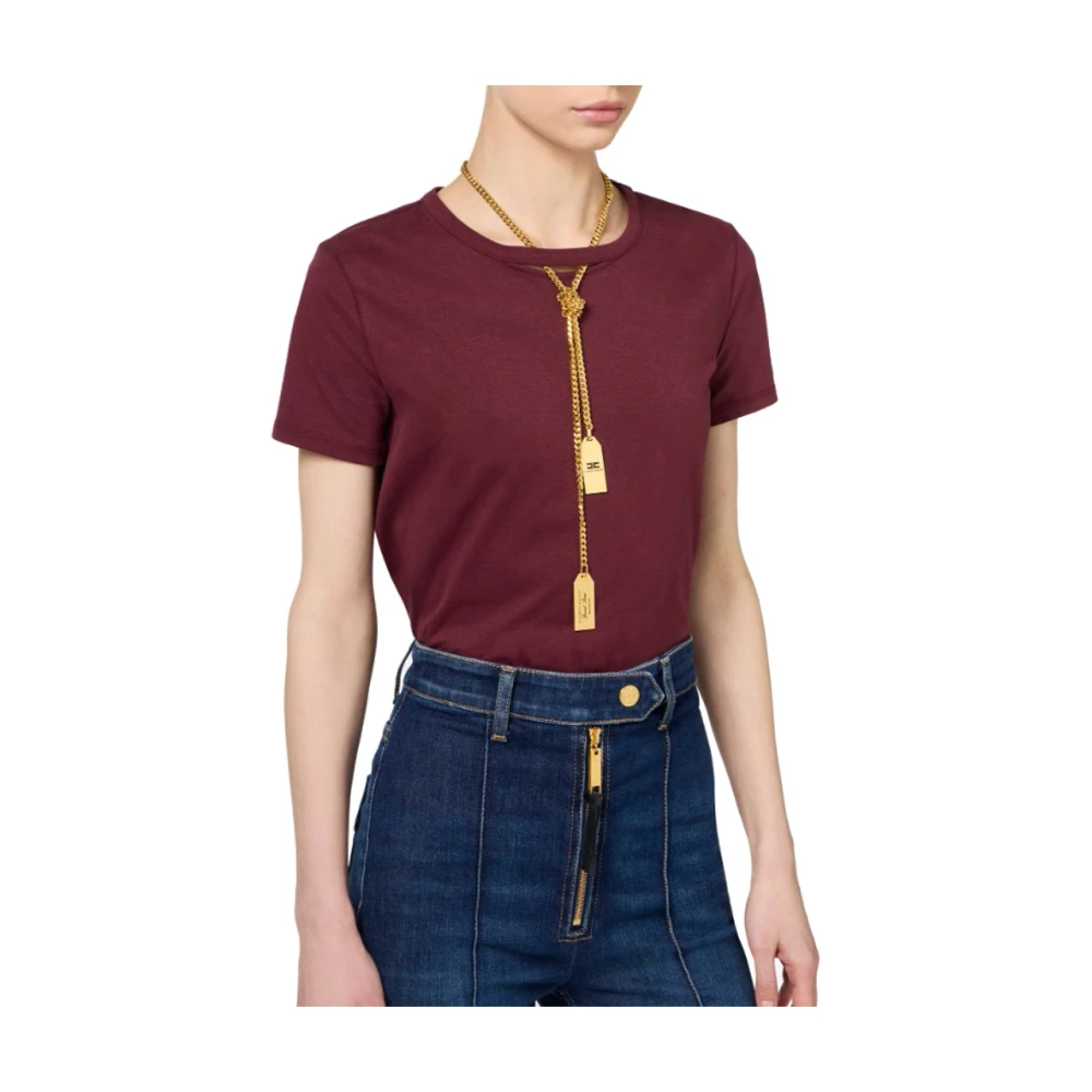 Elisabetta Franchi Katoenen Jersey T-shirt met Ketting Red Dames