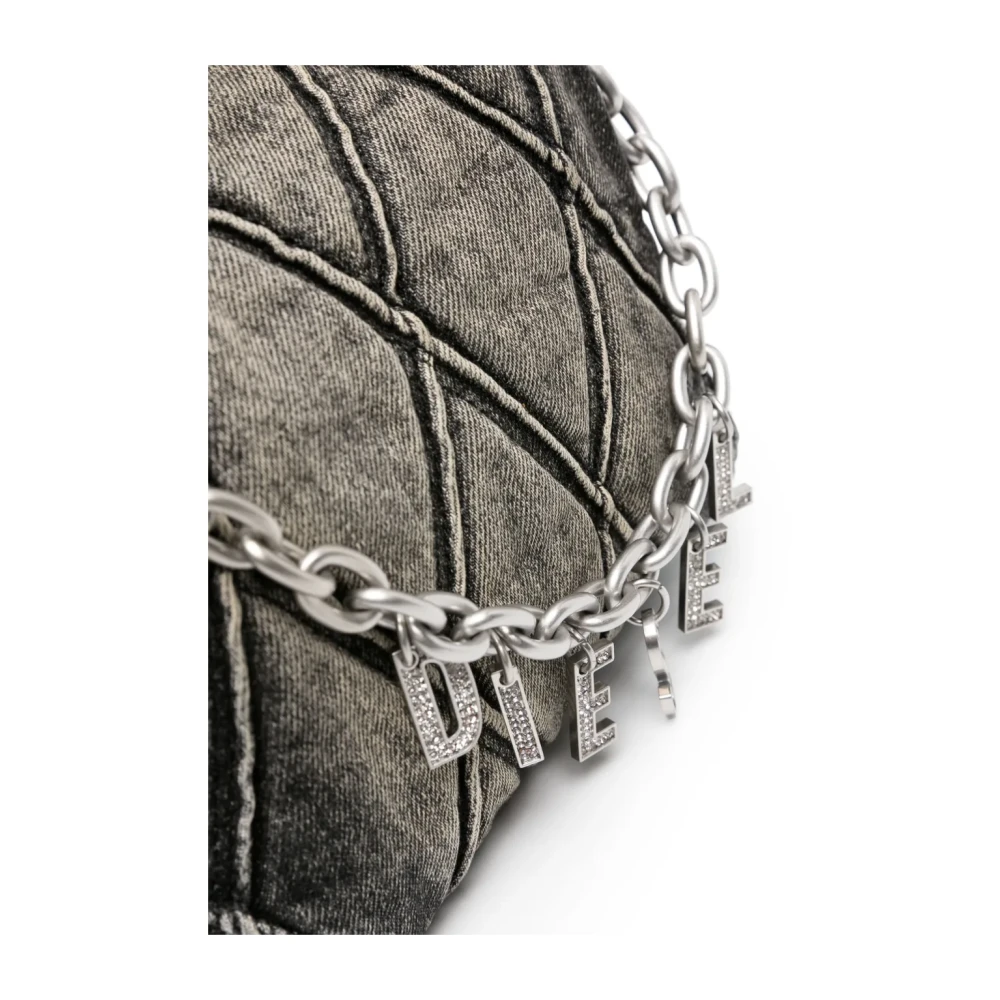 Diesel Gewatteerde Zwarte Denim Tas met Strass Hangers Black Dames