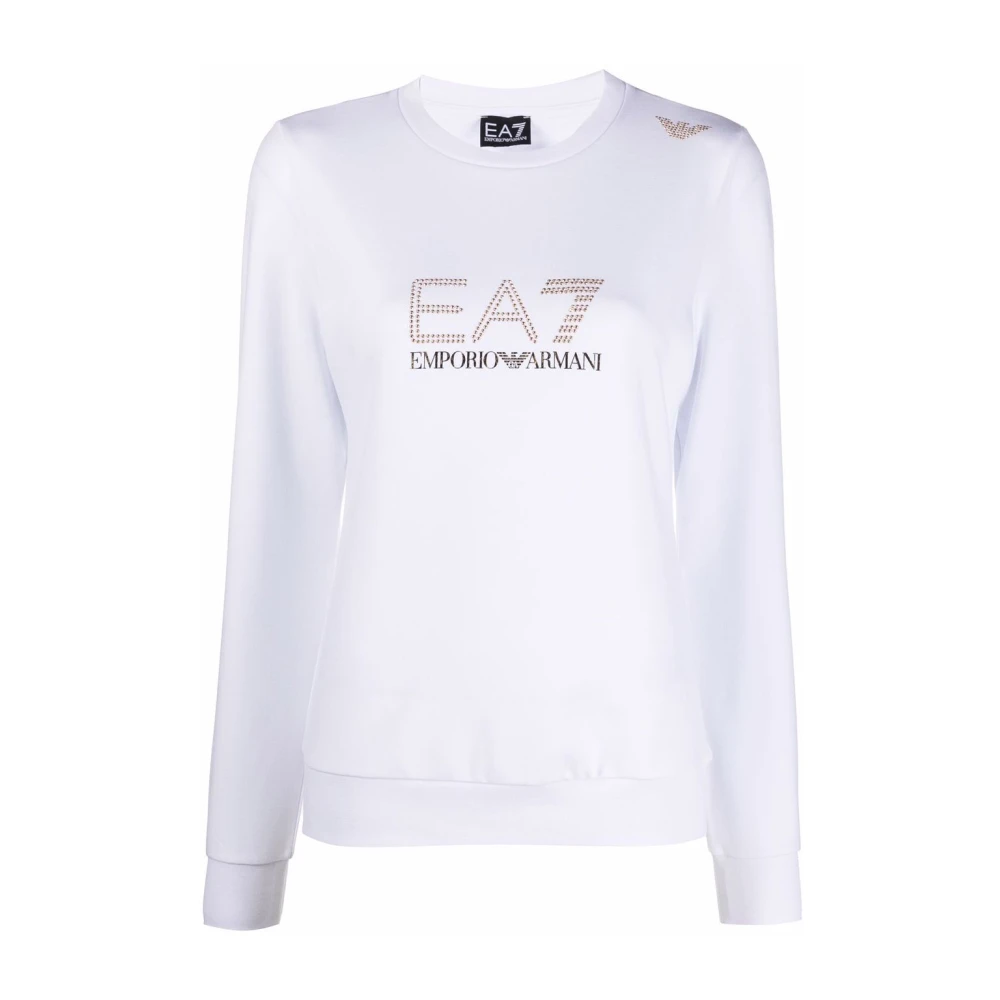 Emporio Armani EA7 Witte Sweater met Stud-Detail White Dames