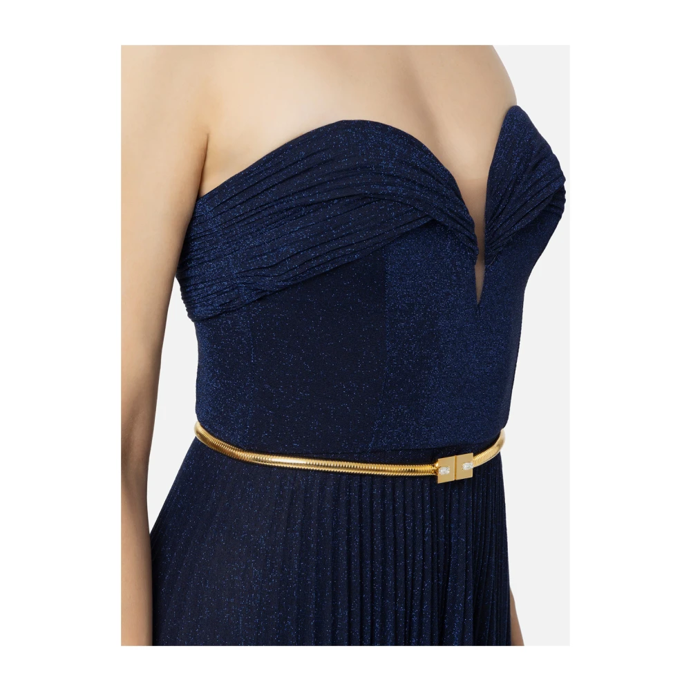 Elisabetta Franchi Navy Blauwe Longuette Jurk Blue Dames