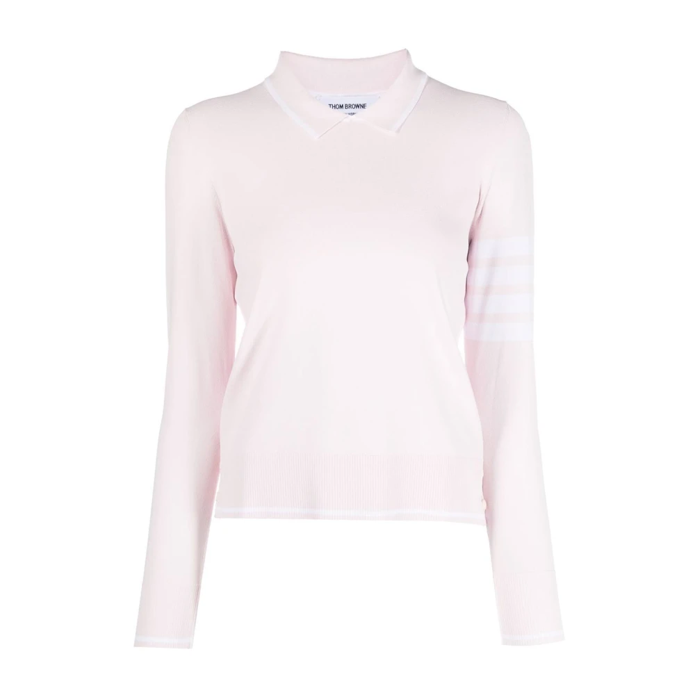 Thom Browne Polo Kraag Pullover in Viscose Pink Dames