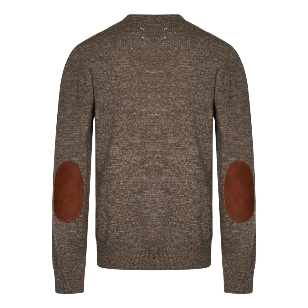 Maison Margiela Bruine Wollen Trui met Leren Patches Brown Heren
